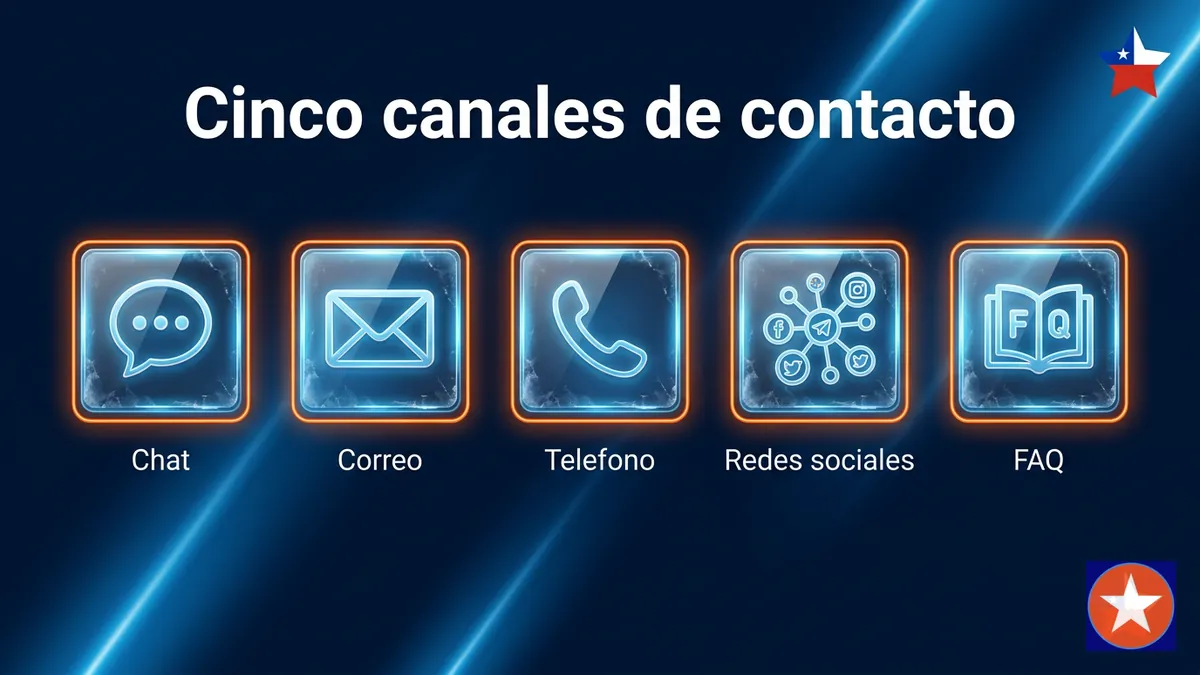 Cinco canales de atención al cliente de Mostbet Chile: chat, correo, teléfono, redes sociales y FAQ